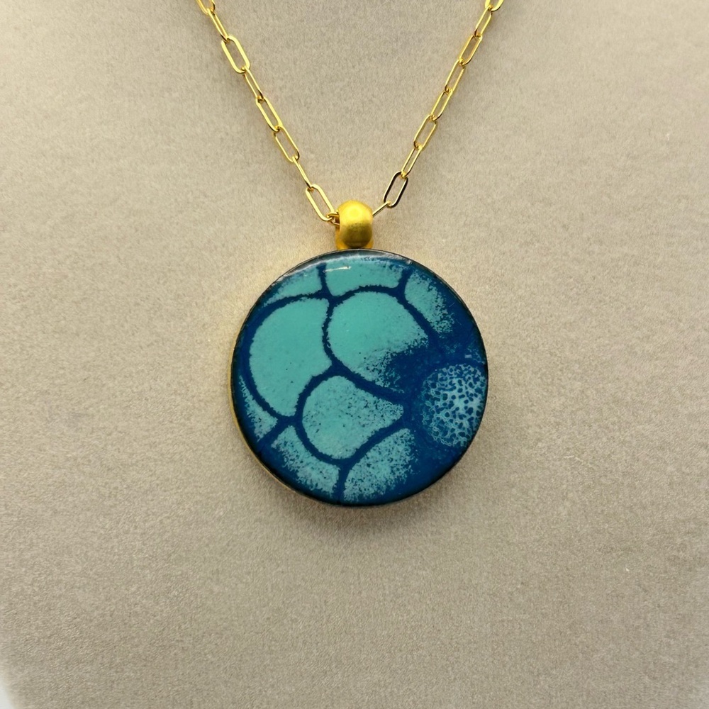 LeighElena Blue Magnetic Pendant Necklace Handmade Ceramic Artisan 18" Gold-tone - Picture 2 of 9
